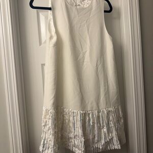 TCEC White Mini Skirt with Sequin Hem